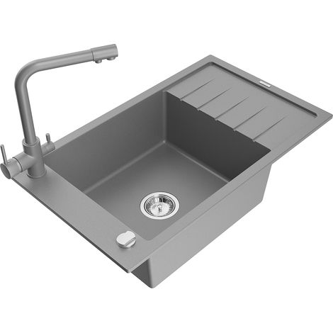 Mexen Elias fregadero de granito de 1 seno con escurridor y grifo de cocina Duero, gris - 6511-71-671600-71 (1/5)