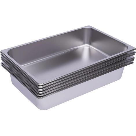 6 récipients Gastronorm, format 1/1, profondeur 100 mm, Gastronorm en acier inoxydable, adaptés aux réchauds, Pour maison, cafétérias, cantines, hôtels (1/5)