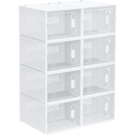 Modulares Aufbewahrungssystem. 8 Fächer. Stapelbares Schuhregal. Für Kleidung, Bücher und Spielzeug. Weiß und transparent.