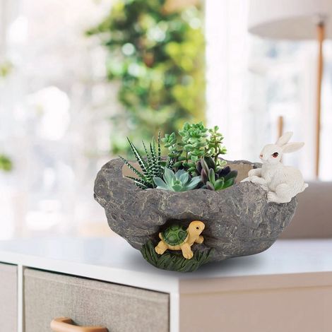 Pot de fleur imitation pierre en résine pour succulentes, décoration de bureau et maison, lot de pots de plantes (1/5)