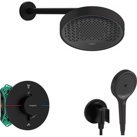 Hansgrohe - Conjunto de ducha con termostato empotrado, con cuerpo de montaje, diámetro 25 cm, 3 chorros, negro mate SANI21HHH406