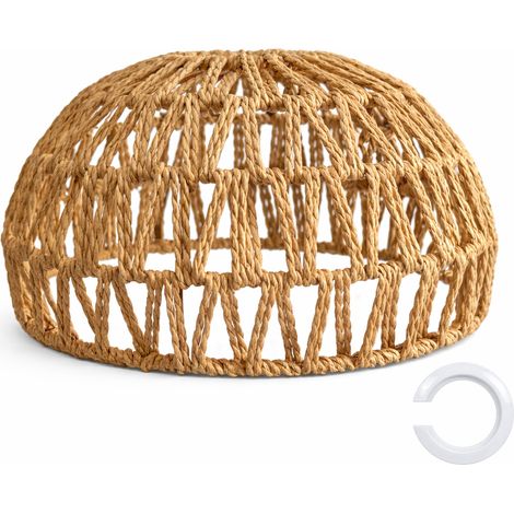 Emitto Rustic Ceiling Pendant Light Shade Hemp Rope Lamp Shade Boho Yellow 23cm