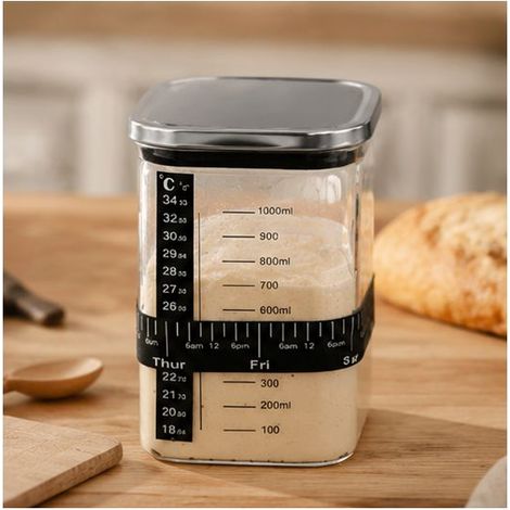 Bocal de fermentation - Bocaux de conservation en verre - Récipient pour la fermentation naturelle par levures - Bocal en verre gradué et hermétique - Bouteille de fermentation - Transparent - Carré - (1/5)