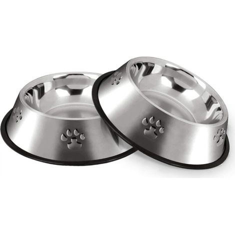 Dog bowls, stainless steel cat bowls, non-slip with rubber base, small animal bowls, 2 bowls, 18 cm (1/5)