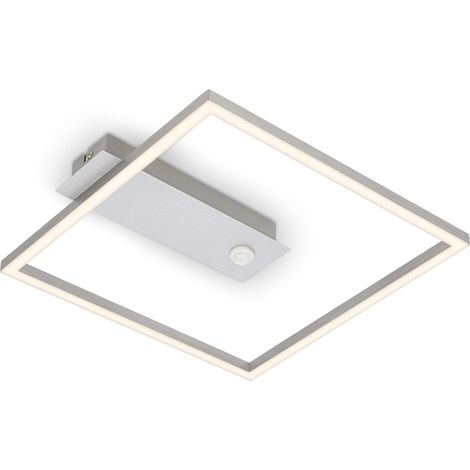 Plafonnier LED Frame, plafonnier LED blanc chaud, lampe avec détecteur, lampe de salon, lampe de chambre à coucher, 320x300x50 mm (LxlxH), couleur aluminium (1/5)
