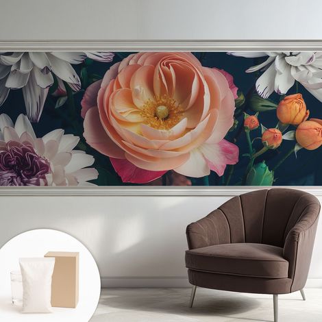 Tapete Vliestapete mit Kleber für Wohnzimmer Schlafzimmer Küche - Wanddekoration Blumenharmonie 250x104 cm (1/5)