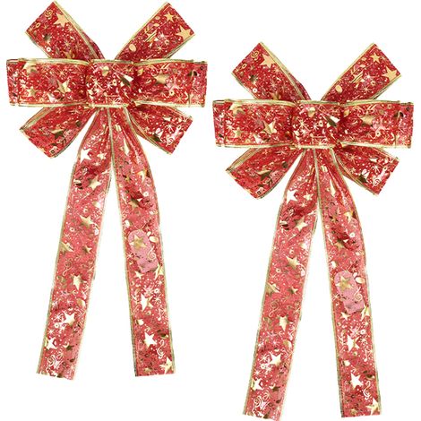 nœuds rouges de noël éclairés couronne avec lumière LED décoration couronnes d'arbre 43cm 22cm (1/5)