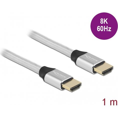 Delock Cable HDMI de ultra alta velocidad 48 Gbps 8K 60 Hz plata 1 m
