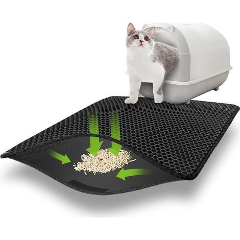 1 Tapis Litiere Chat, 75x55CM Double Couche, Design Nid D Abeille, Imperméable Antidérapant, Pour Grand Chat (1/5)
