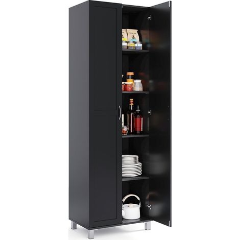 COSTWAY Double Door Tall Storage Cabinet Freestanding Pantry Cabinet-Black