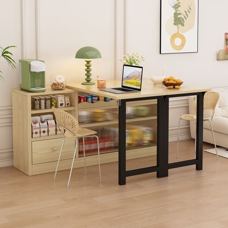 Tavolo da pranzo pieghevole allungabile con spazio di archiviazione, tavolo da pranzo mobile moderno, tavolo da pranzo pieghevole, tavolo da pranzo con ampio spazio di archiviazione, ruotabile a 360°,