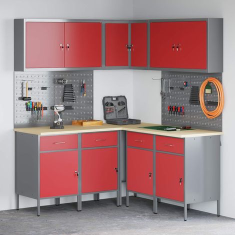 Arbeitsschrankset mit Schubladen mit Regal 12 pcs Rot und Grau (1/5)