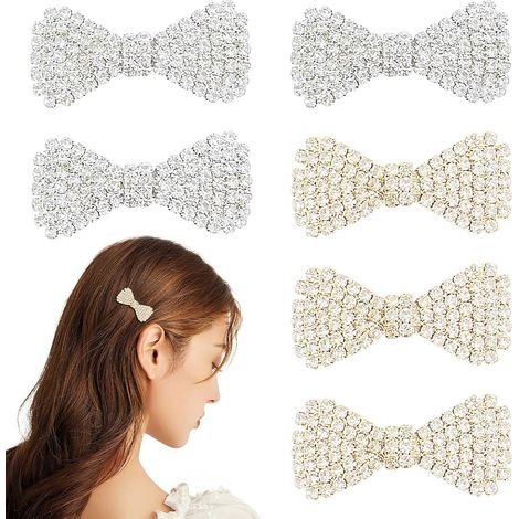 Pinzas para el cabello con lazo, diamantes de imitación y cristales – Horquillas de metal – Accesorios de moda para el cabello con lazo para niñas y mujeres (Oro + Plata)