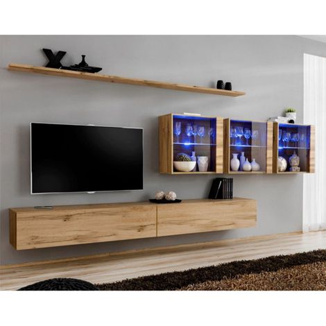Meuble TV Mural Design "Switch XVII" 340cm Naturel (1/4)