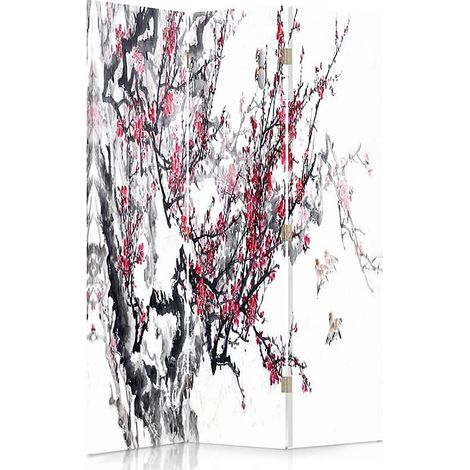 Paravent Cerisier Japonais: Élégance & Touché Nature en Déco - 110 x 180 cm - 1 face déco, 1 face noir