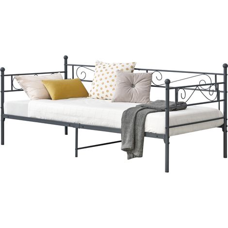 Metallbett Kerava 90x200 cm Dunkelgrau [en.casa]