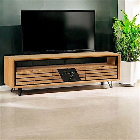 Meuble tv design en bois de chêne finition miel, 3 tiroirs ESSEN (1/2)