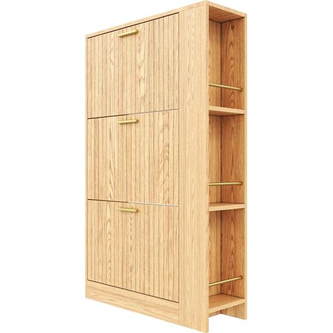 Meuble à chaussures Rangement Entrée 3 Portes Étagères Ouvertes MDF Naturel 70 x 23,5 x 115 cm (1/5)
