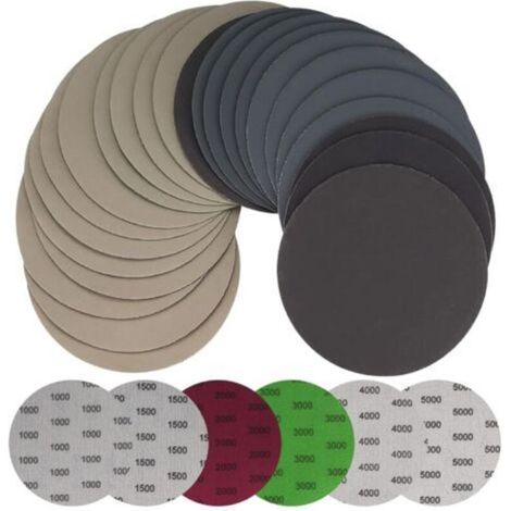 30 Pièces 125mm Papier de Verre Sec à l'eau, Disques Abrasifs Ronds, Tampons de Ponceuse Orbitale Feuilles de Papier Abrasif pour Métal Bois - Grain 1000/1500/2000/3000/4000/5000