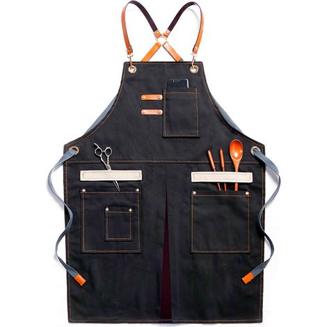 Tabliers pour hommes et femmes avec poches, en coton enrichi et résistant, pour la cuisine, l'atelier, le barbecue, tablier de chef (1/5)