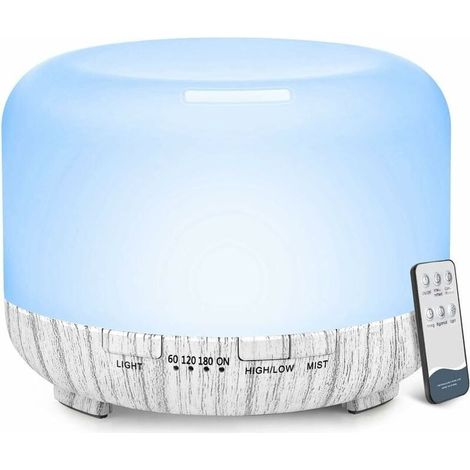Diffuseurs d'huiles essentielles, diffuseurs de grains de bois de 500 ml pour huiles essentielles, grande pièce, maison, diffuseur d'huiles d'aromathérapie avec brume froide (Grain de Bois Blanc) (1/4)