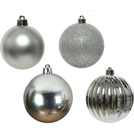 Palline per albero di natale in plastica infrangibile color argento da 10 cm, 4 pezzi (1/3)