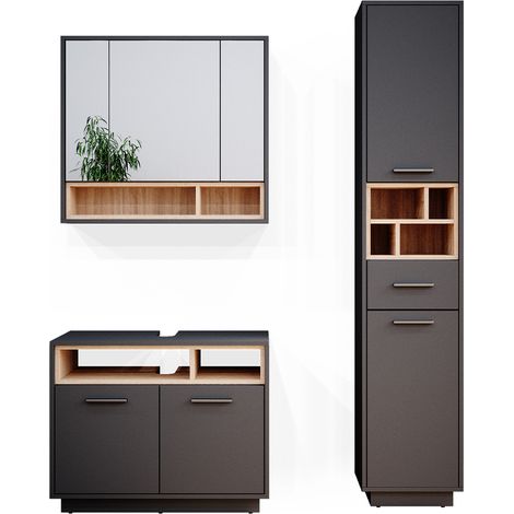 Badmöbel-Set Beatrice, Anthrazit, 3 Teile, mit Hochschrank, Vicco (1/5)