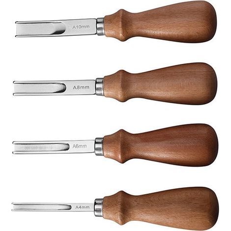 CCYKXA 4PCS Leather Skiving Knife, Leatherworking Tool with Wooden Handle 4mm, 6mm, 8mm, 10mm Tools for Skiving Leather Edges for Leatherworking, Beveling, Cutting, Trimming and Marking