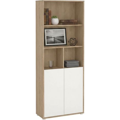 Dmora - Libreria Rosalie, Scaffale da ufficio, Mobile portalibri, Biblioteca, 80x34 h205 cm, Rovere e Bianco