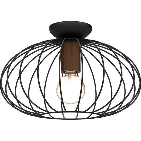 Plafonnier Milagro Meridiano métal noir bois foncé Ø36 (1/5)