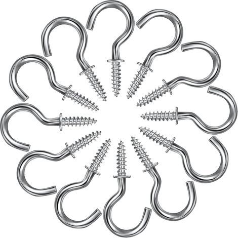 120 Pieces Screw Hooks Metal Cup Hanger with Screws Ceiling Hook Cup Hanger Cabinet Screw Hook for Hanging Cup Key Indoor Outdoor (Silver, 1/2 Inch) (1/5)