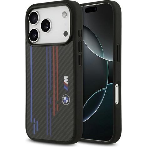 Coque MagSafe BMW M avec lignes en Kevlar et logo pour iPhone 17 Pro, noire (1/5)