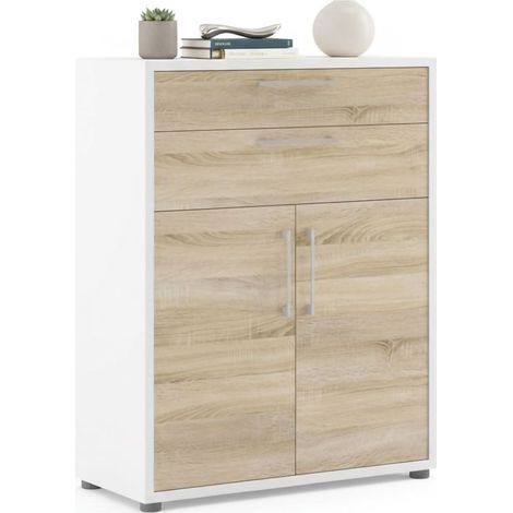 Dmora - Aparador Agra, Bufé de salón, Aparador de salón, Despensa de cocina, 89x40 h113 cm, Blanco y Roble