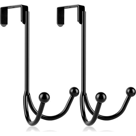 Lntyq 2er-Pack schwarze Metall-Doppelhaken für Haustür, Küche, Schlafzimmer, Mäntel, Hüte, Handtücher, Kappen (1/5)