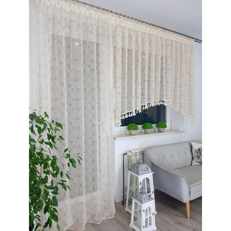 Balkon-Vorhangset aus Etamin, beige, Boho-Stil, 400 x 150 + 150 x 250 cm (1/4)