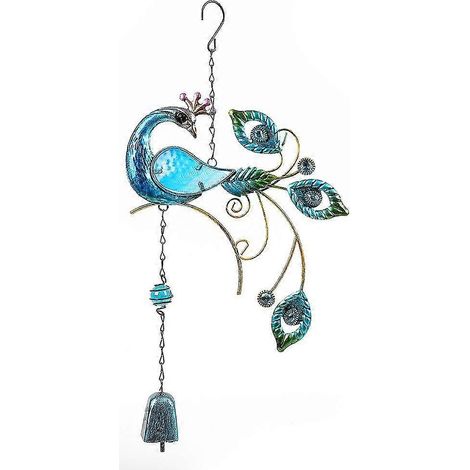 Carillon éolien Paon Yaju, décoration pour la maison, les fenêtres et le jardin, en verre peint, pendentif durable (1 pièce - bleu) (1/5)