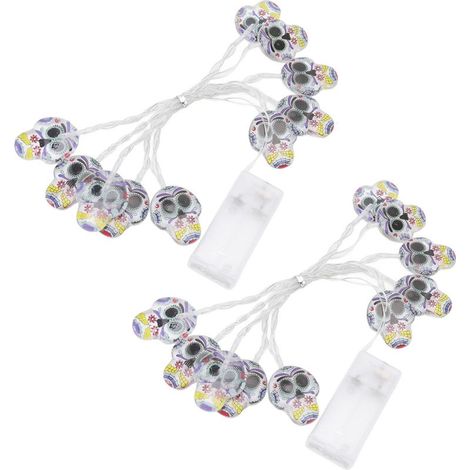 Guirlande Lumineuse Halloween Toivize 2pcs 10 LED Crânes Acrylique 1,5m Déco Effrayante Intérieur Extérieur Piles (1/5)