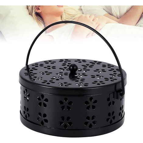 porte-moustique Classique (noir, 13,5 Cm De Diamtre) Porte-moustique Portable En Mtal Avec Couvercle Scurit Anti-brlure Motif Ajour Vintage