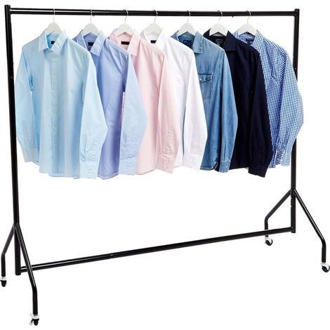 ORION91 Clothes Hanger on Wheels, 180cm Long, 150cm High, 75kg Capacity, Black Matte, Tool-Free Assembly, Ideal for Home, Shops, and Design Studios, Sturdy Steel Construction, Mobile Coat Rack. - Unid (1/5)