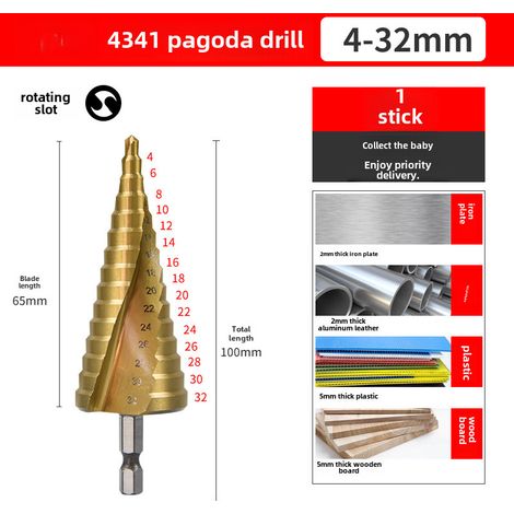 Alésoir à spirale universel Pagoda Energy pour échelle, acier inoxydable, fer, aluminium, plaques, métaux (fente 4-32) (1/5)