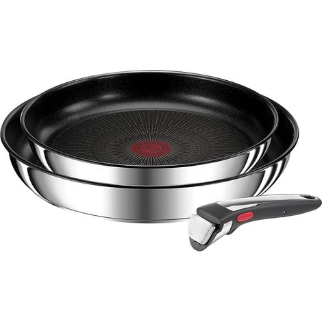 Tefal Ingenio - Set di 2 padelle 24/28 cm + manico rimovibile, induzione, acciaio inossidabile, rivestimento antiaderente, impilabile, lavabile in lavastoviglie, made in France, Preference On L9749302 (1/5)