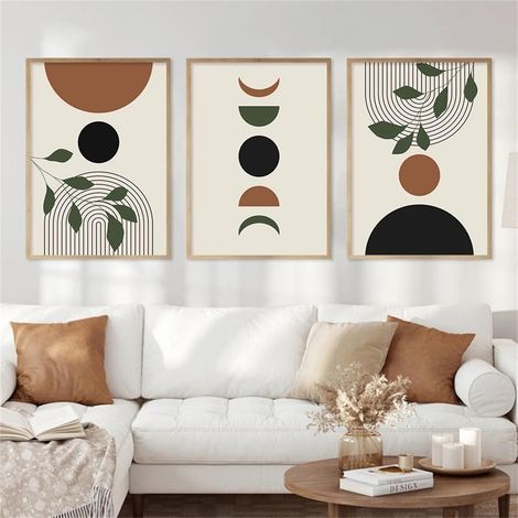 Lot de 3 posters modernes - Impression d'art abstraite - Décoration murale pour salon et chambre à coucher - Style bohème - Sans cadre photo - 40 x 50 cm - Vert (1/5)