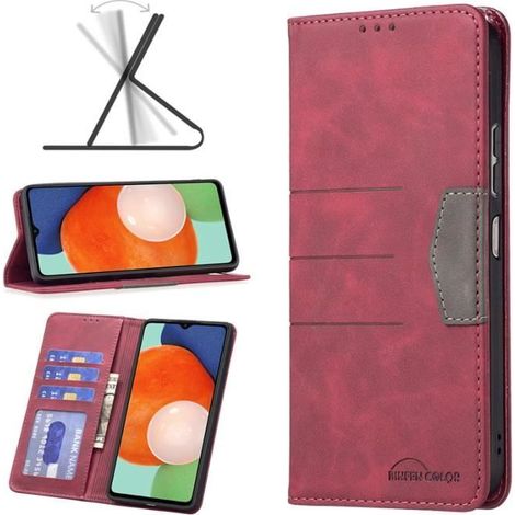 Coque Pour Samsung Galaxy A13 4G, Pochette Protection Etui Housse Premium en Cuir PU,Fermeture Magnétique-rouge NF10 (1/4)
