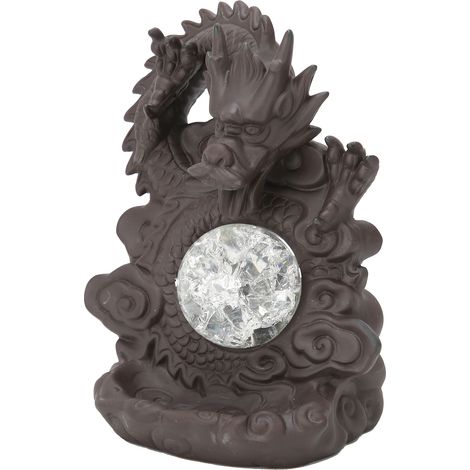 Brûleur d'encens décoratif en forme de dragon avec lumière LED, fabriqué en argile violette. (1/5)