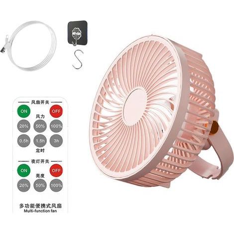 Ventilateur rechargeable de 17,5 cm avec crochet, télécommande, minuterie et éclairage, à suspendre (1/4)
