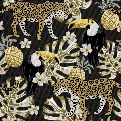 Tissu d'extérieur décoratif Oxford - Motif léopard et toucan I DX260 (1/5)