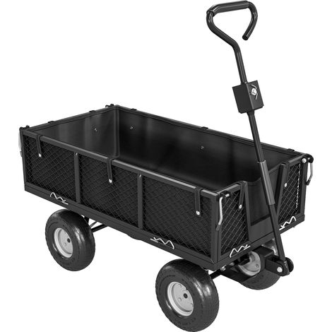 Chariot de jardin 300 kg, remorque pliante avec bâche amovible, poignée pivotante à 180°, parois repliables, noir. (1/5)