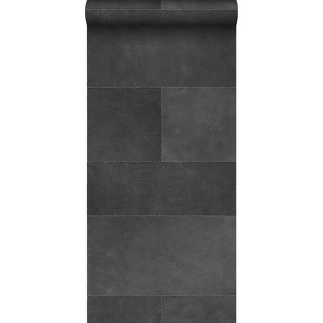 papier peint intissé XXL motif de carrellages avec imitation cuir gris foncé - Origin Wallcoverings (1/5)