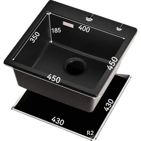 Évier de cuisine, granit composite, design compact, Noir (1/2)