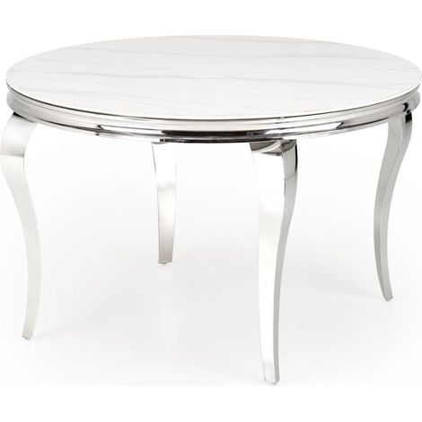 Table à manger ronde baroque 120 cm aspect marbre, pieds argentés CANICA (1/5)